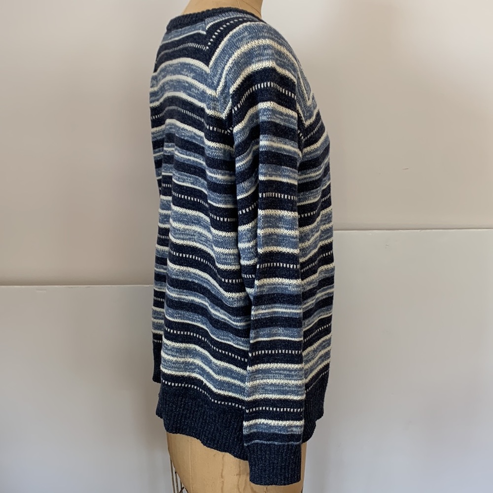 Chaps Ralph Lauren Sweater 100% cotton blue striped button neck top XL Petite - Picture 8 of 10